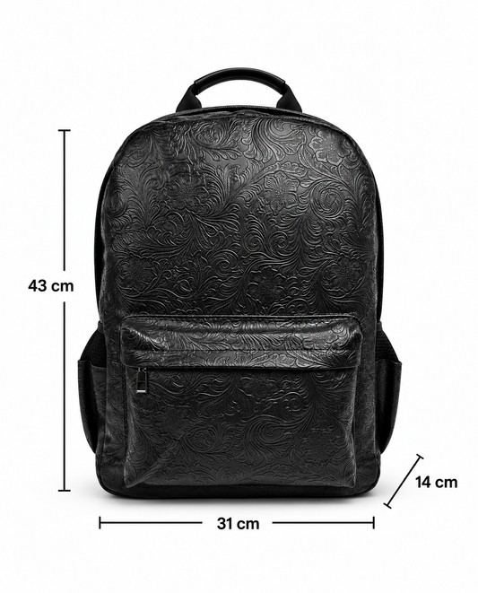 Premium Embossed Floral Black Backpack