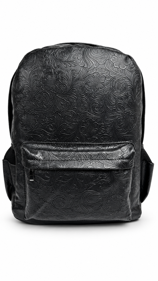 Premium Embossed Floral Black Backpack