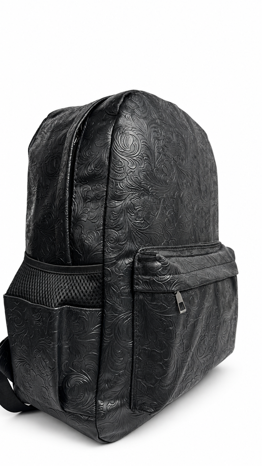 Premium Embossed Floral Black Backpack